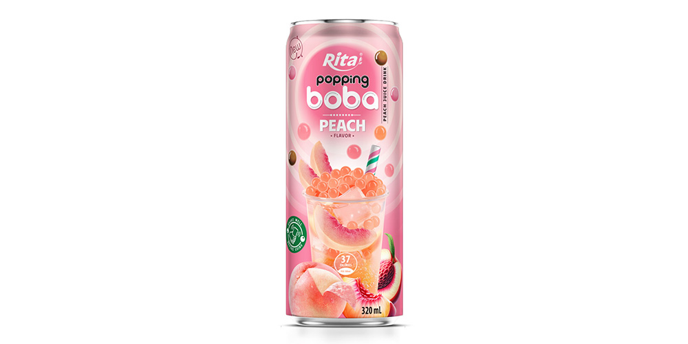 Hot Trending Popping Boba Tea Peach Flavor 320ml Slim Can